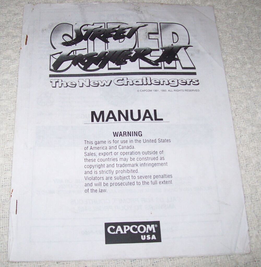 Super Street Fighter II Original Video Game Service Manual Vintage Capcom FAIR
